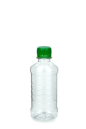 250 ml PET-Lebensmittelflasche transparent, Ø 55,0 mm, Verschluss grün