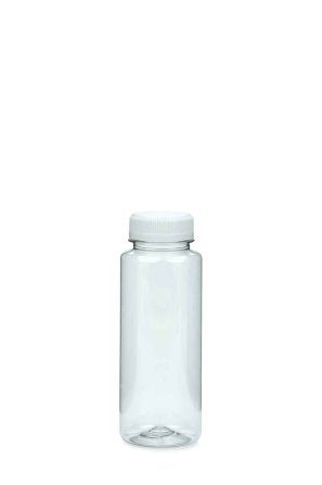 250 ml PET-Weithals-Smoothie-Flasche transparent, Ø 52,0 mm, Verschluss weiß