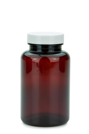 250 ml PET-Packer Schraubdose braun (45/400) – mit Schraubdeckel, Deckel weiß, glänzend