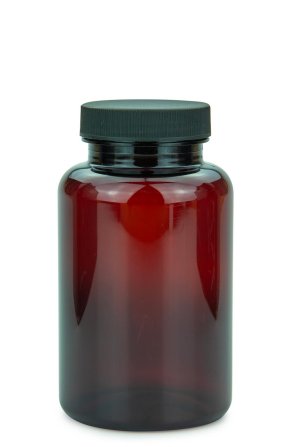 250 ml PET-Packer Schraubdose braun (45/400) – mit Schraubdeckel, Deckel schwarz, matt gerippt