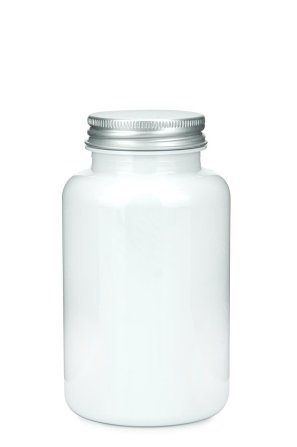 250 ml PET-Packer Schraubdose weiß (45/400) – mit Aluminium-Schraubdeckel, glänzend
