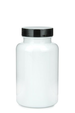 250 ml PET-Packer Schraubdose weiß (45/400) – mit Pressure-Sensitive-Einlage, Deckel schwarz, glänzend