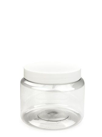 250 ml PET-Classic Tiegel klar (70/400) – Deckel weiß, matt, EPE-Einlage