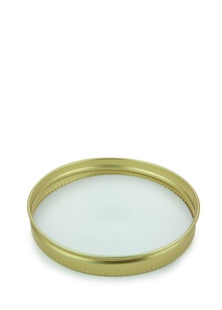 250 ml PET-Classic Tiegel klar (70/400) – Alu-Deckel gold, matt, EPE-Einlage