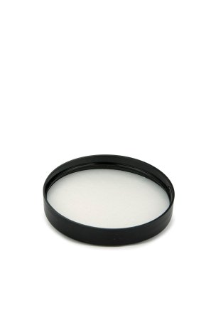 250 ml PET-Cylindrical Zylinderdose klar (70/400) – Deckel schwarz, glänzend, EPE-Einlage