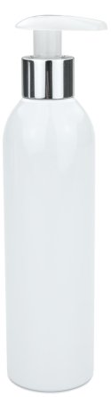 250 ml PET-Flasche weiß, Ø 49,0 mm, Seifenpumpe natur/Metall