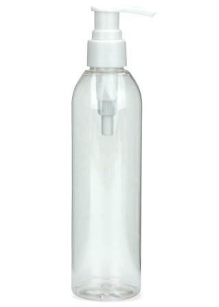 250 ml PET-Flasche transparent, Ø 49,0 mm, Seifenpumpe weiß
