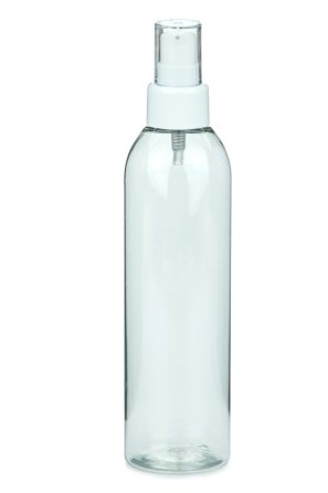 250 ml R-PET-Flasche transparent, Ø 49,0 mm, Lotionpumpe weiß