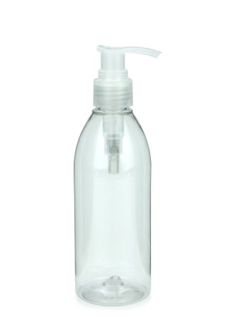 250 ml PET-Flasche transparent, Ø 54,5 mm, Seifenpumpe natur