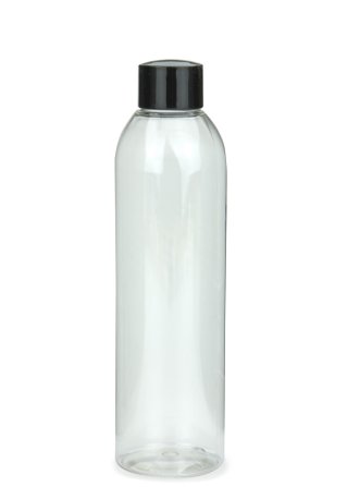 250 ml R-PET-Flasche transparent, Ø 49,0 mm, Schraubverschluss schwarz