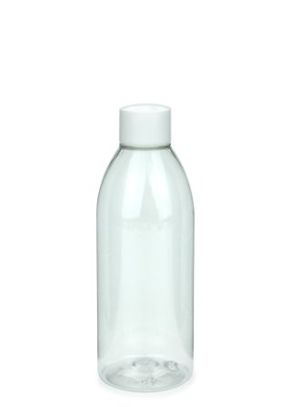 250 ml PET-Flasche transparent, Ø 54,5 mm, Schraubverschluss mit Spritzeinsatz weiß