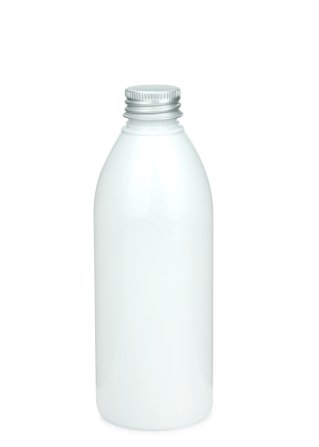 250 ml PET-Flasche weiß, Ø 54,5 mm, Alu-Schraubkappe weiß