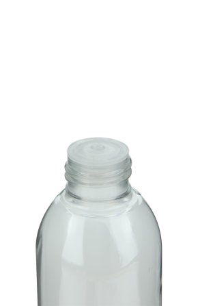 250 ml PET-Flasche transparent, Ø 58,0 mm, Schraubverschluss mit Spritzeinsatz weiß