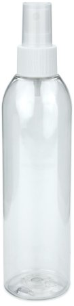 250 ml PET-Flasche transparent, Ø 49 mm, Sprühzerstäuber weiß, geriffelt