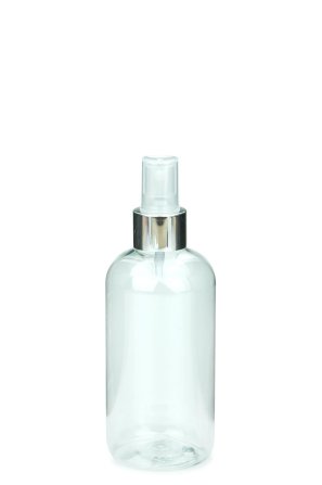 250 ml PET-Flasche transparent, Ø 58 mm, Sprühzerstäuber, Luxury-Ausführung natur