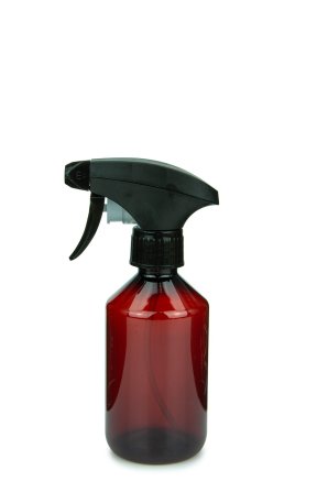 250 ml PET-Flasche braun, Ø 63 mm, Metallfreie Trigger-Sprühpistole schwarz, geriffelt