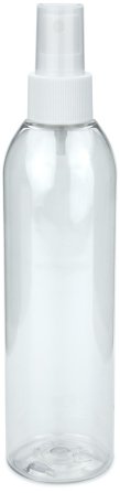 250 ml R-PET-Flasche transparent, Ø 49 mm, Sprühzerstäuber weiß, geriffelt