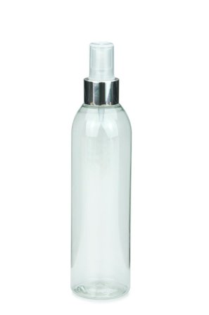 250 ml PET-Flasche transparent, Ø 49 mm, Sprühzerstäuber, Luxury-Ausführung natur