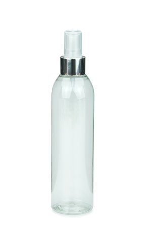 250 ml R-PET-Flasche transparent, Ø 49 mm, Sprühzerstäuber, Premium-Ausführung natur