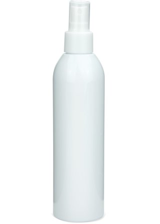 250 ml R-PET-Flasche weiß, Ø 49 mm, Sprühzerstäuber weiß, glatt
