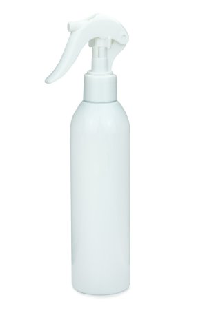 250 ml R-PET-Flasche weiß, Ø 49 mm, Mini-Trigger-Sprühzerstäuber weiß