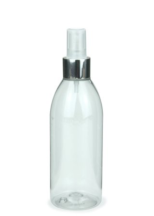 250 ml PET-Flasche transparent, Ø 54,5 mm, Sprühzerstäuber, Luxury-Ausführung natur, glatt