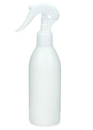 250 ml PET-Flasche weiß, Ø 54,5 mm, Mini-Trigger-Sprühzerstäuber weiß, glatt