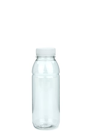 330 ml PET-Smoothie-Flasche transparent, Ø 57,6 mm, Verschluss weiß