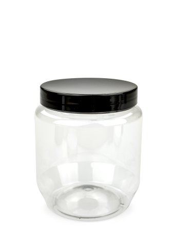 370 ml PET-Cremetiegel klar (70/400) – Deckel schwarz, glänzend, Dichtkonus