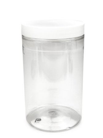 400 ml PET-Cylindrical Zylinderdose klar (70/400) – Deckel weiß, matt, EPE-Einlage