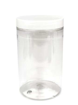 400 ml PET-Cylindrical Zylinderdose klar (70/400) – Deckel weiß, glänzend, Dichtkonus