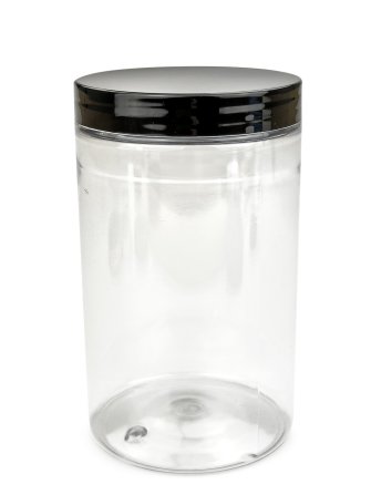 400 ml R-PET-Cylindrical Zylinderdose klar (70/400) – Deckel schwarz, glänzend, Dichtkonus