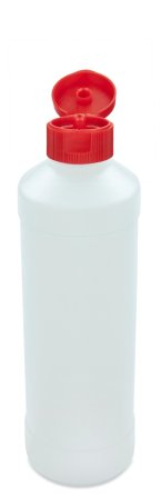 500 ml PE-HD-Flasche weiß, Ø 64,0 mm, Klappverschluss rot
