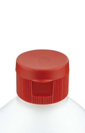 500 ml PE-HD-Flasche natur, Ø 64,0 mm, Klappverschluss rot