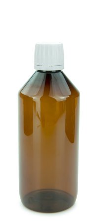 500 ml PET-Laborflasche Ausgießer braun, Ø 69,5 mm, Verschluss weiß