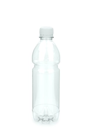 500 ml PET-Lebensmittelflasche transparent, Ø 64,0 mm, Verschluss weiß
