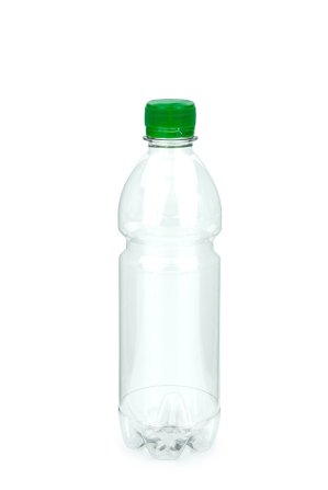 500 ml PET-Lebensmittelflasche transparent, Ø 64,0 mm, Verschluss grün