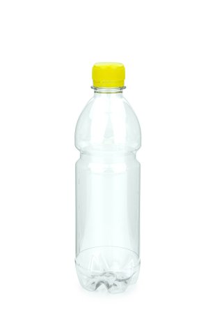 500 ml PET-Lebensmittelflasche transparent, Ø 64,0 mm, Verschluss gelb