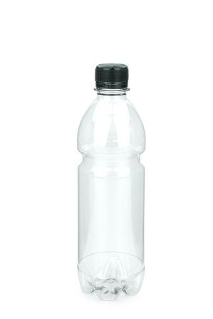 500 ml PET-Lebensmittelflasche transparent, Ø 64,0 mm, Verschluss schwarz