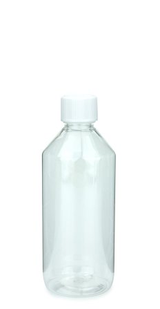 500 ml PET-Laborflasche Leichtgewicht KISI transparent, Ø 69,5 mm, Verschluss weiß