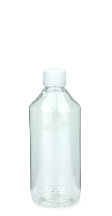 500 ml PET-Laborflasche Leichtgewicht Standard transparent, Ø 69,5 mm, Verschluss weiß