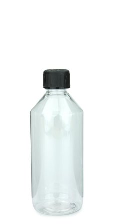 500 ml PET-Laborflasche Leichtgewicht KISI transparent, Ø 69,5 mm, Verschluss schwarz