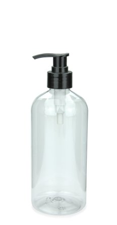500 ml PET-Flasche transparent, Ø 70,0 mm, Seifenpumpe schwarz