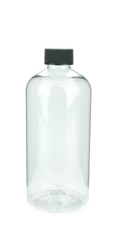 500 ml PET-Flasche transparent, Ø 70,0 mm, Schraubverschluss mit Dichtkonus schwarz