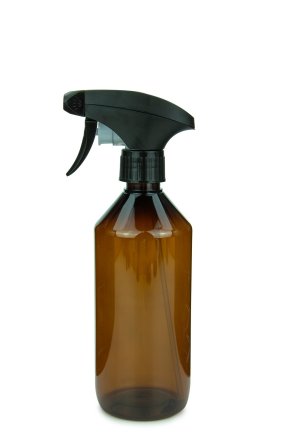 500 ml PET-Flasche braun, Ø 69,5 mm, Metallfreie Trigger-Sprühpistole schwarz, geriffelt