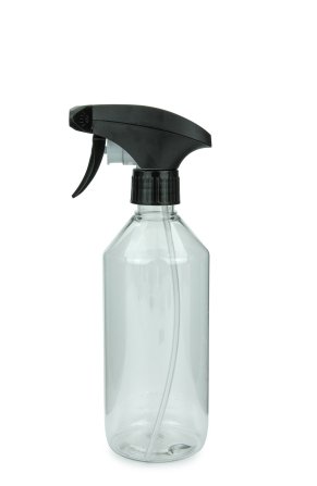 500 ml PET-Flasche transparent, Ø 69,5 mm, Metallfreie Trigger-Sprühpistole schwarz, geriffelt