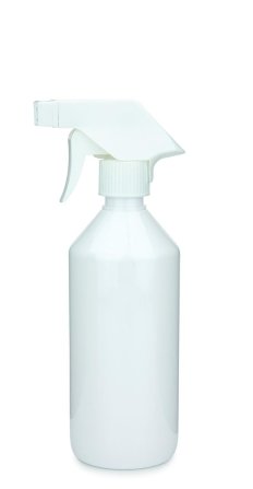 500 ml PET-Flasche Leichtgewicht weiß, Ø 69,5 mm, Trigger-Sprühpistole, 3-Wege-Düse weiß, geriffelt