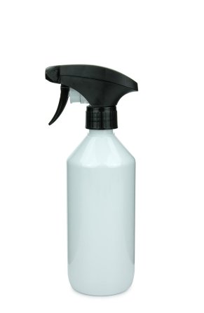 500 ml PET-Flasche Leichtgewicht weiß, Ø 69,5 mm, Metallfreie Trigger-Sprühpistole schwarz, geriffelt