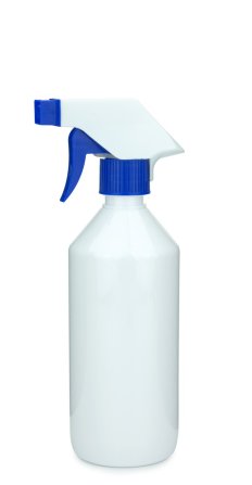 500 ml PET-Flasche weiß, Ø 69,5 mm, Trigger-Sprühpistole, Einzelmodus blau, geriffelt