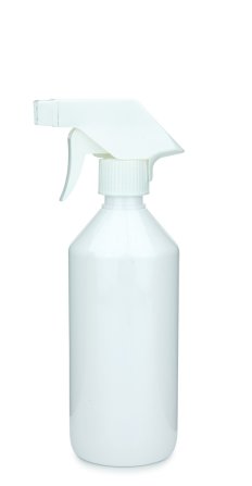 500 ml PET-Flasche weiß, Ø 69,5 mm, Trigger-Sprühpistole, Einzelmodus weiß, geriffelt